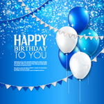 精美蓝白气球生日贺卡矢量素材