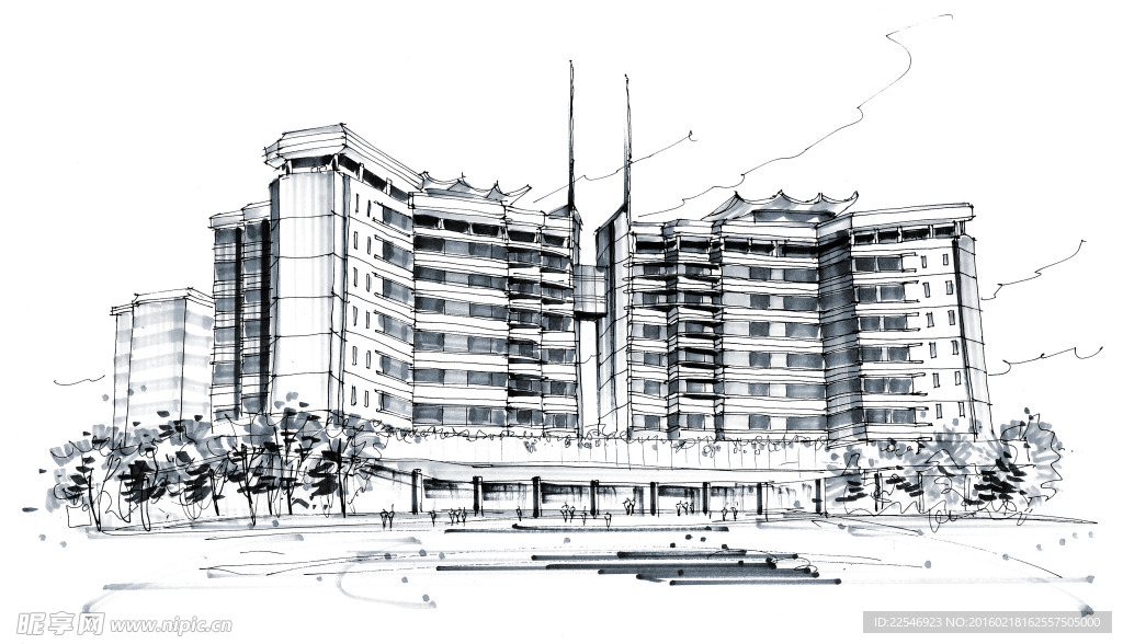 手绘建筑效果图