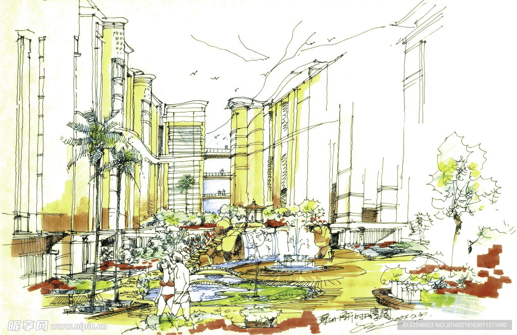 手绘建筑效果图