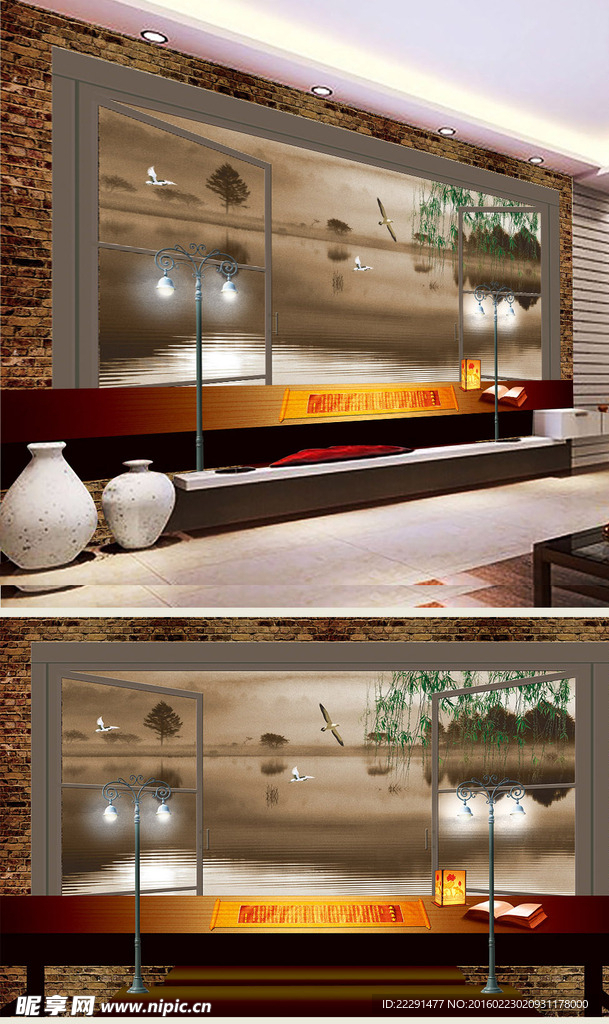 窗外山水美景电视背景墙