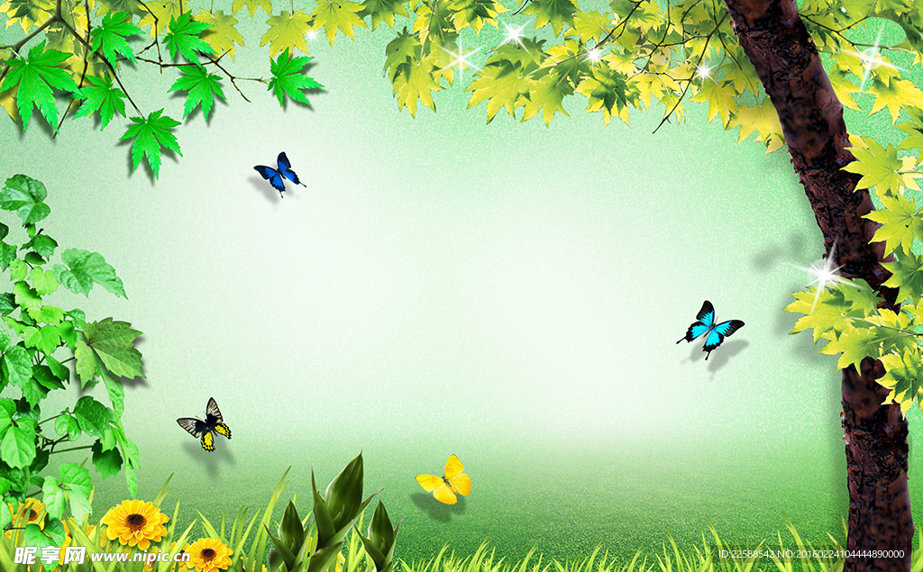 蝴蝶树木背景
