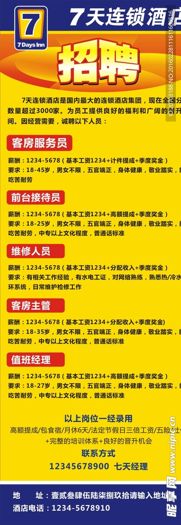 7天连锁酒店招聘展架画