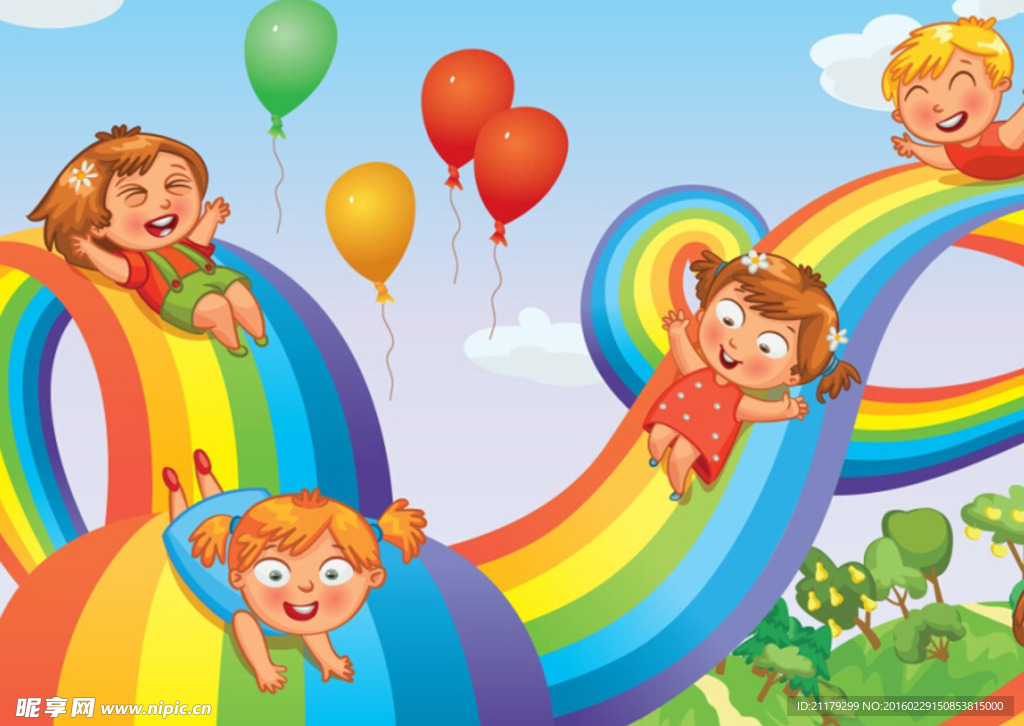 彩虹上玩耍的孩子