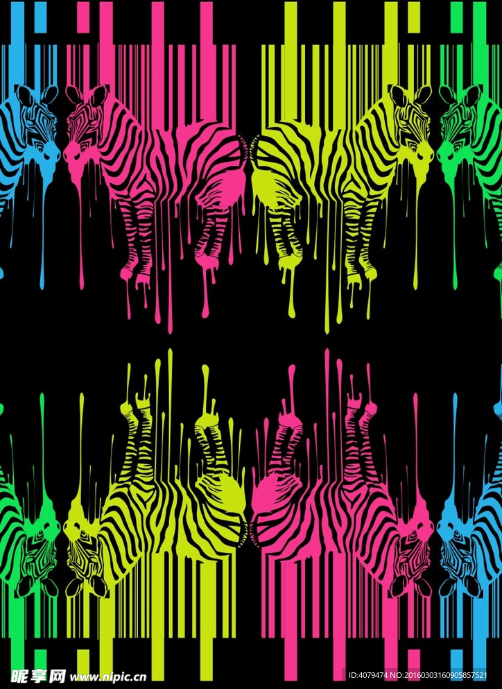 斑马 彩色 对称 油漆 流下