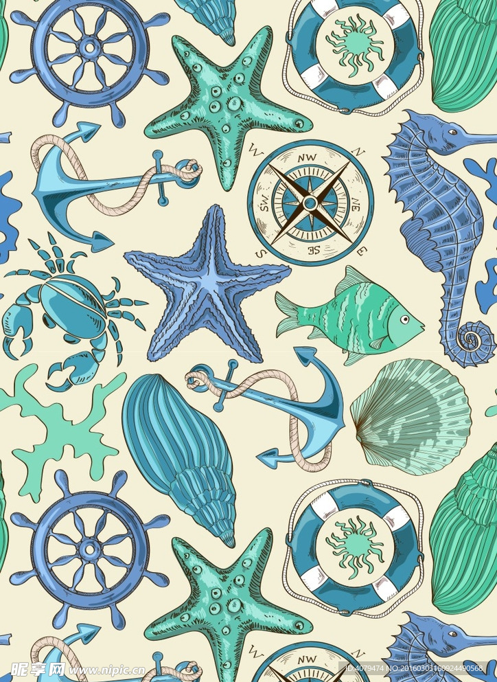 海底 海马 海星 绘画 彩色