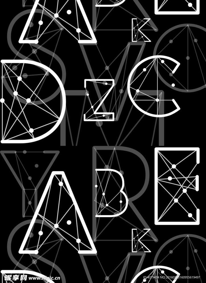 星空 字母 黑白 点线 线条
