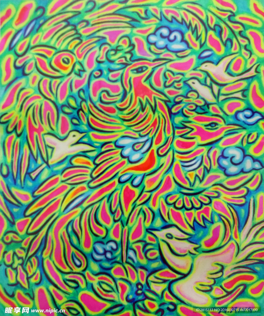 漂亮抽象凤凰孔雀油画