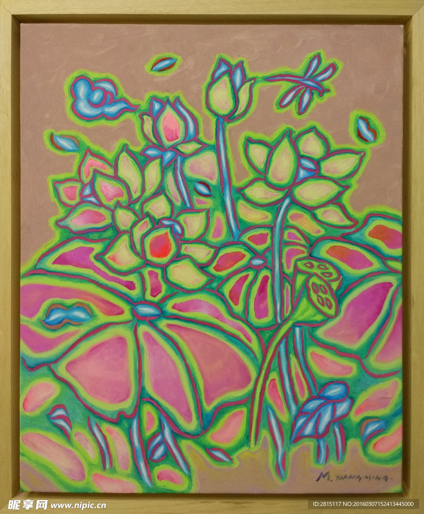 漂亮荷叶荷花油画作品