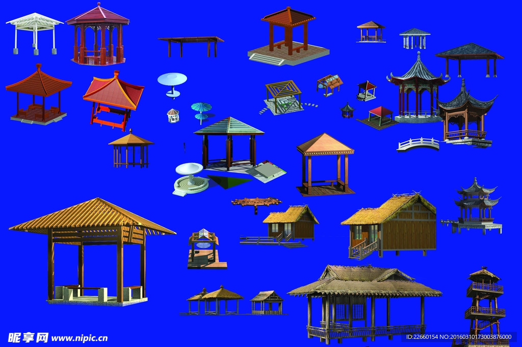 各不同风格种类亭子素材