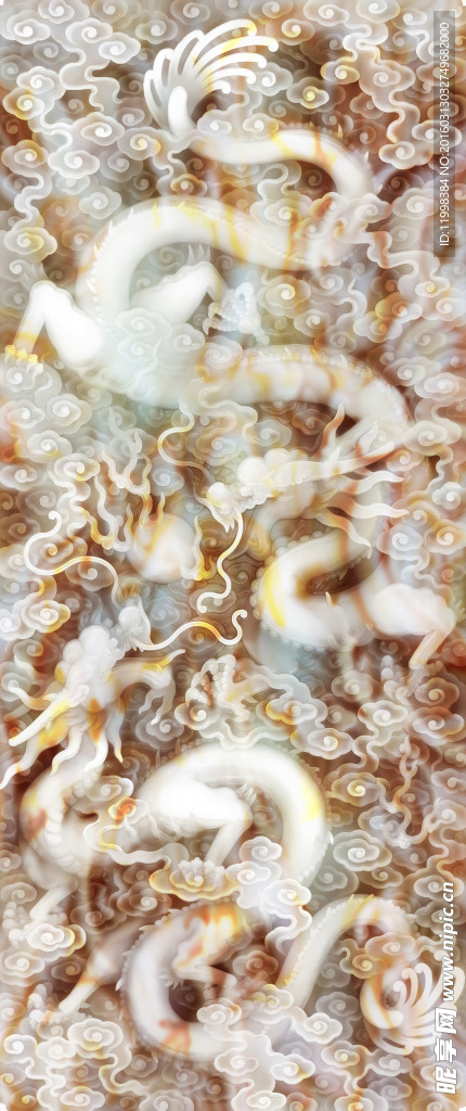 双龙戏珠悬挂背景装饰画