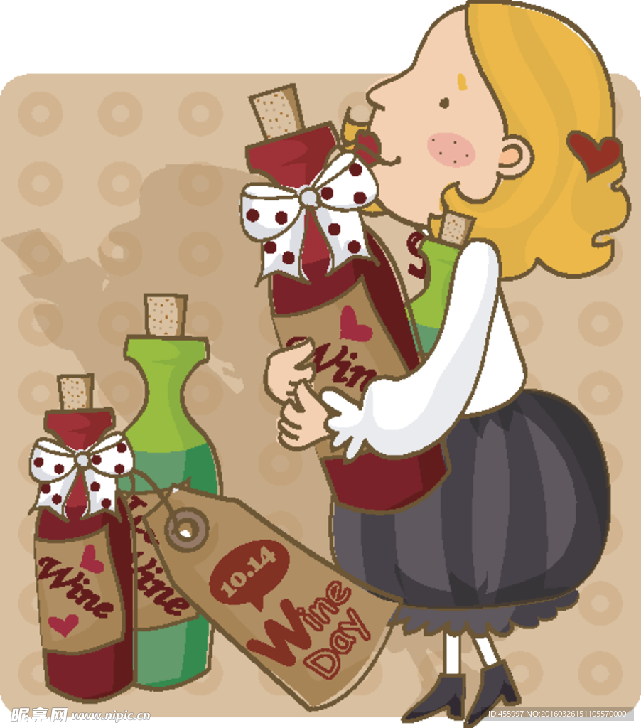 抱着葡萄酒的女孩