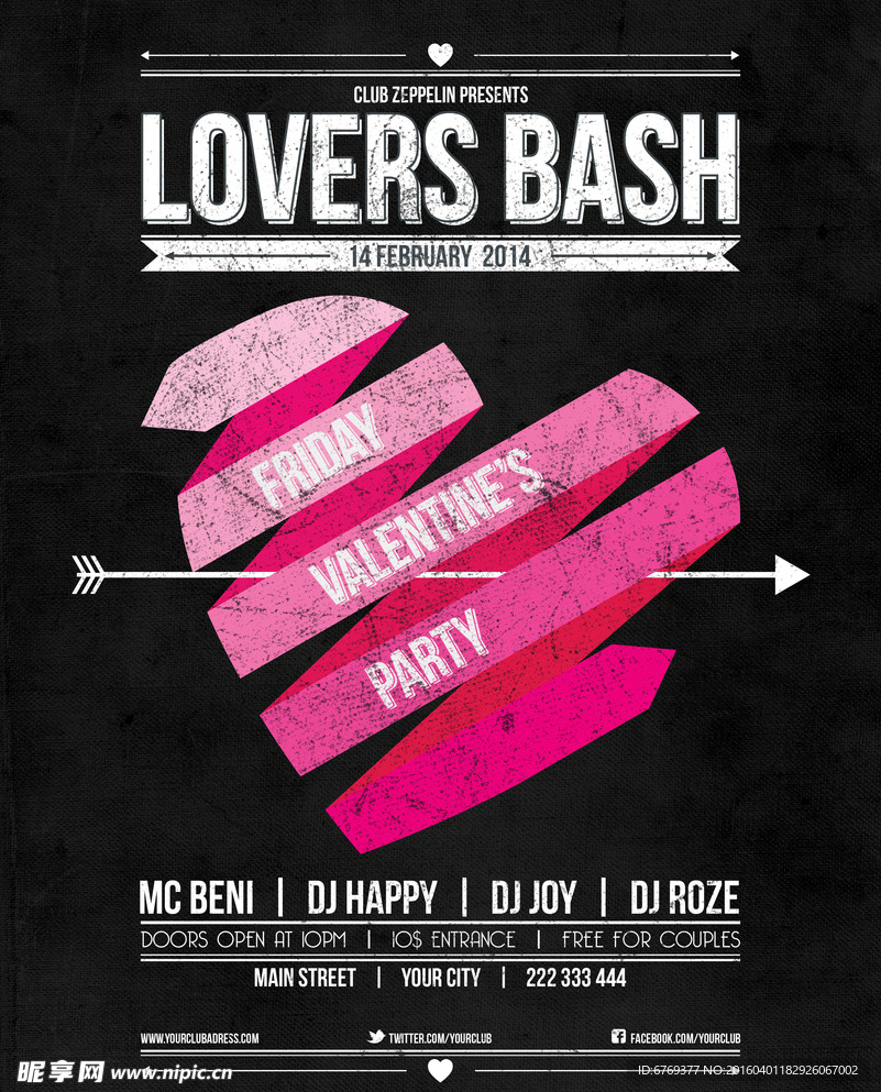 情人节音乐节夜店海报