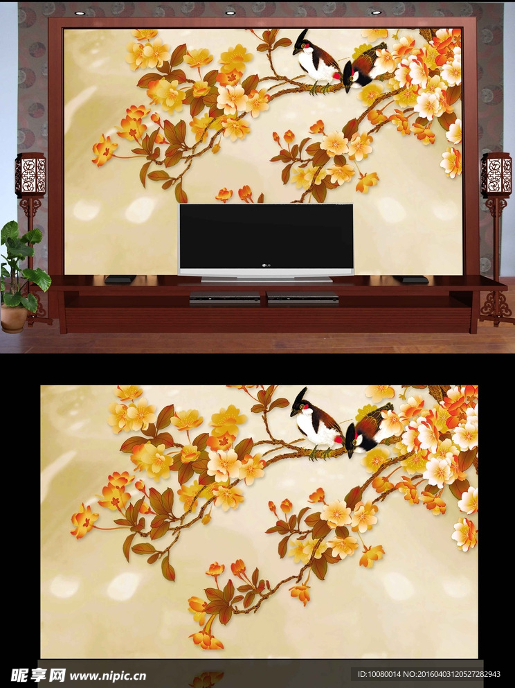 手绘花鸟电视背景墙(无效果图）
