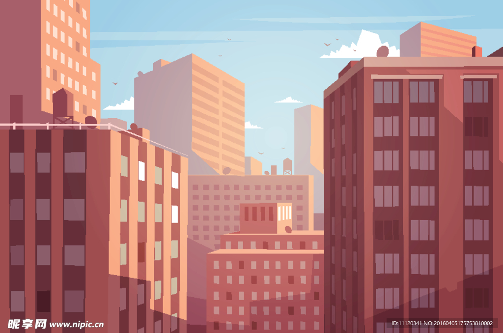 城市楼群风景插画矢量素材