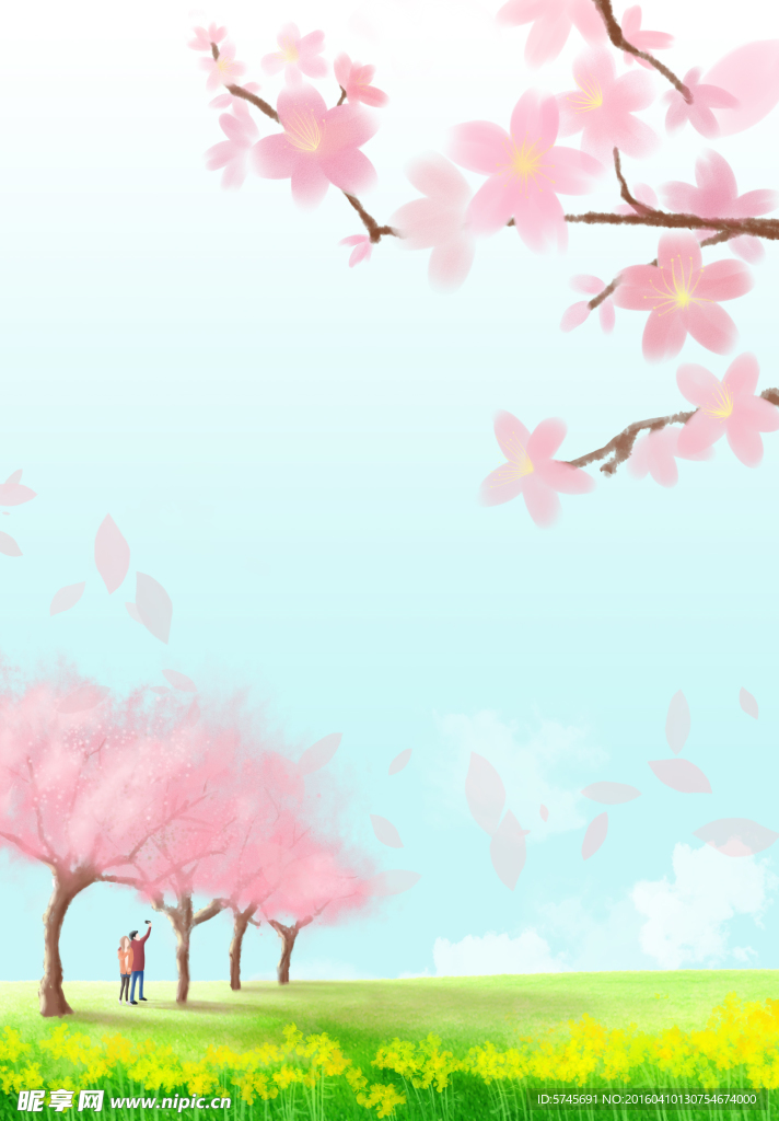 手绘春日的樱花