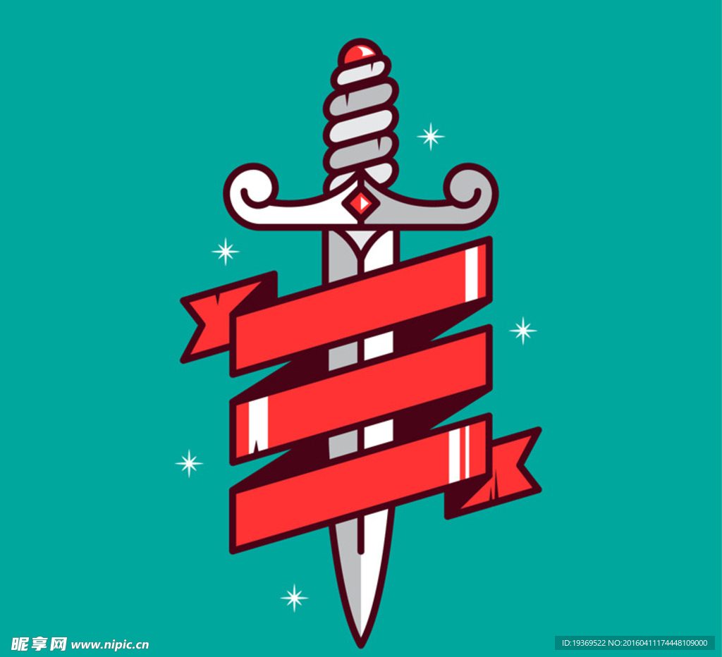 红色丝带缠绕的宝剑