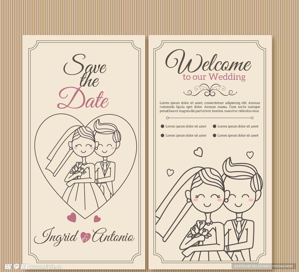 婚礼邀请卡手绘素材