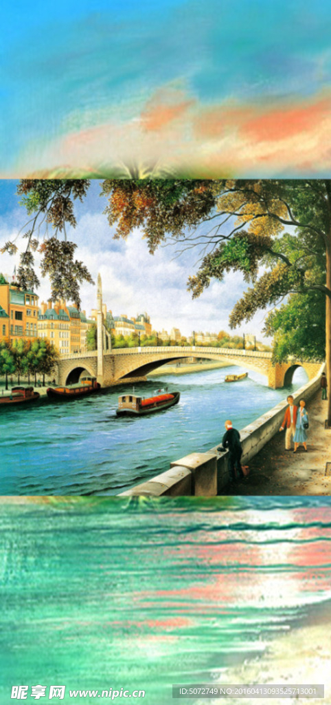 欧美油画风景玄关装饰画