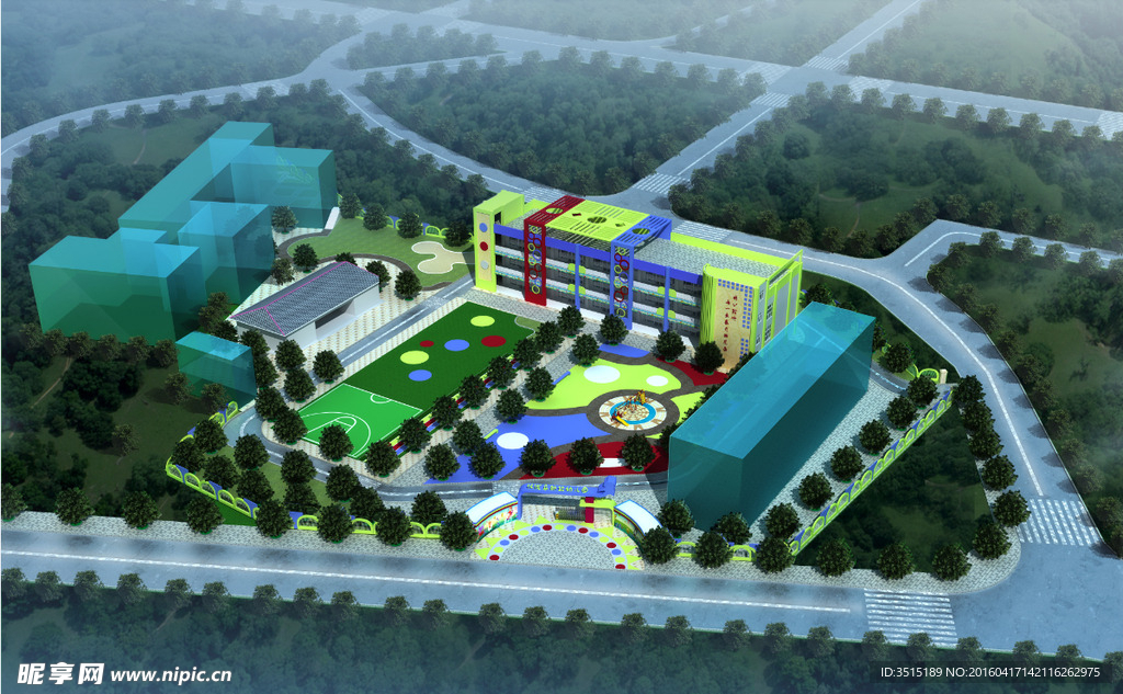 幼儿园学校鸟瞰景观图