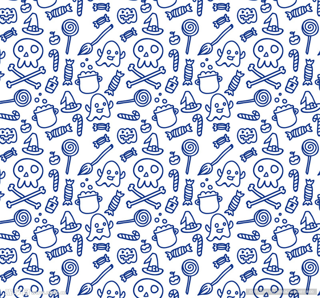 蓝色万圣元素无缝背景矢量图