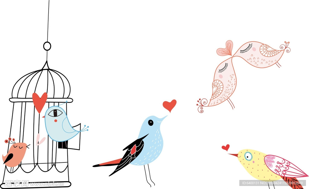 小鸟 鸟笼 卡通