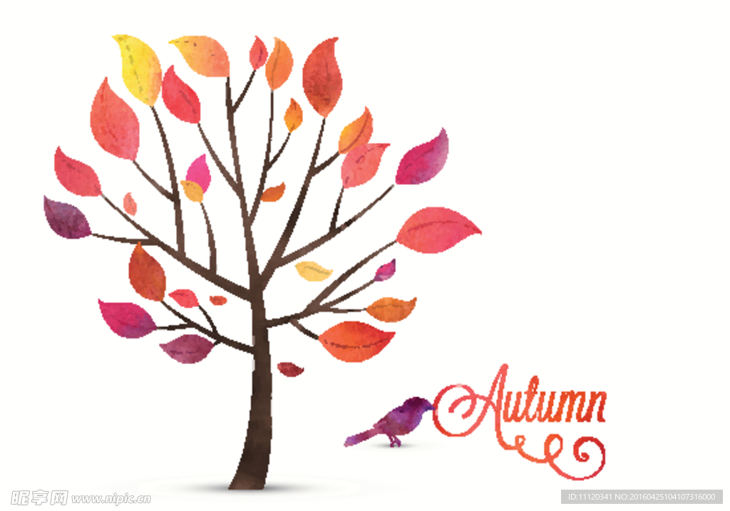 秋季树木和鸟矢量素材