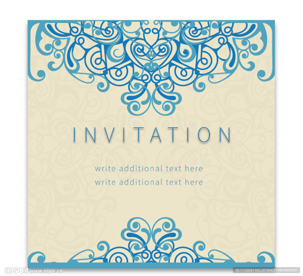 蓝色花纹请柬矢量素材