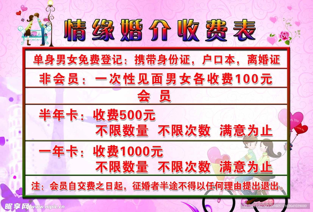 婚介收费表