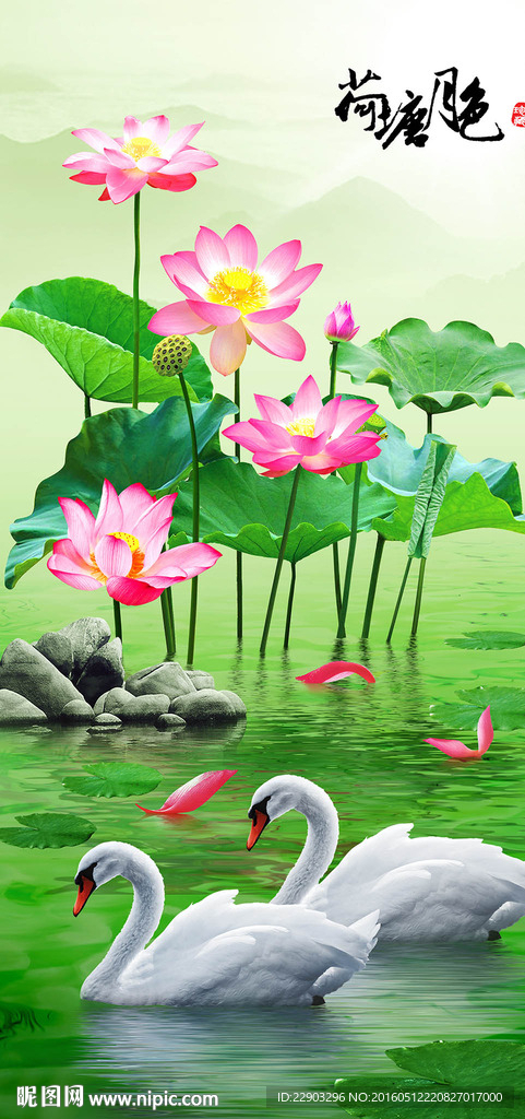 经典中式荷花锦鲤玄关