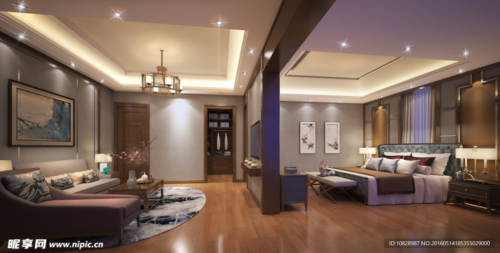 新中式主卧效果图