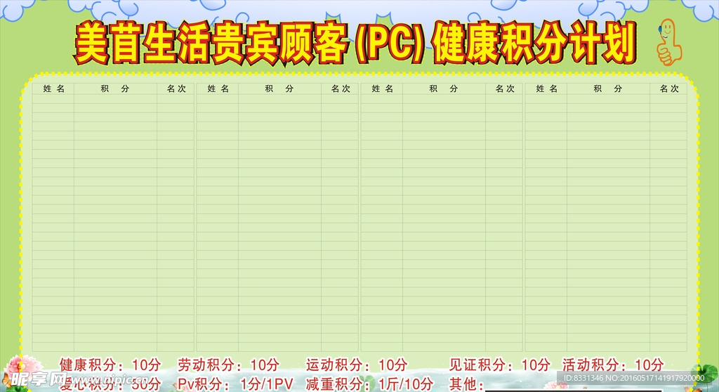 美苜生活贵宾积分表
