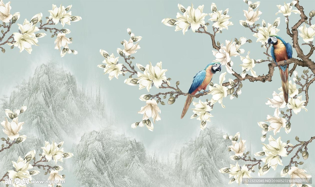 手绘花朵电视背景墙