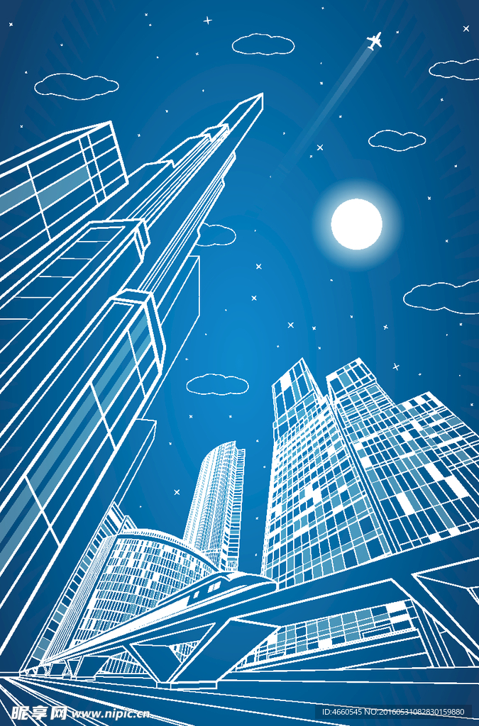 线描 线条 单色 城市