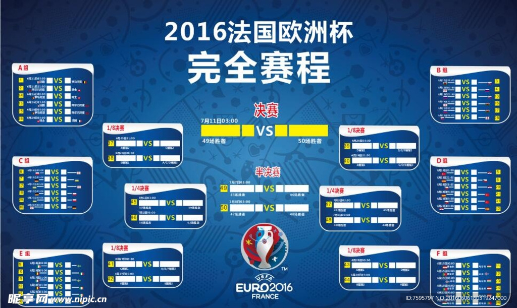 2016法国欧洲杯完全赛程