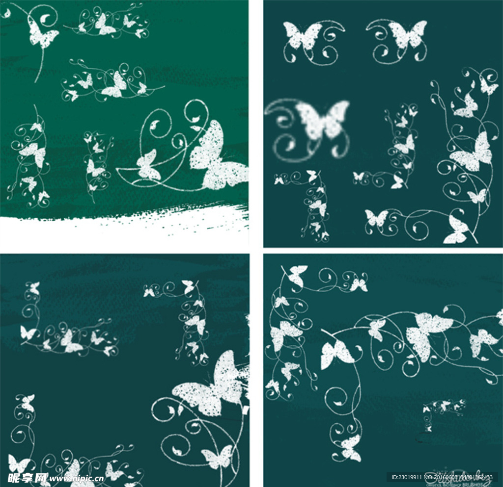 时尚的蝴蝶花纹装饰PS笔刷