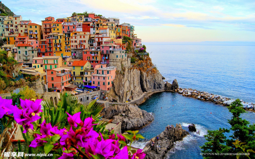 意大利俯拍海边花