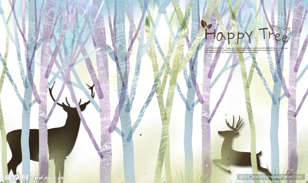 梦幻森林麋鹿大型壁画背景墙