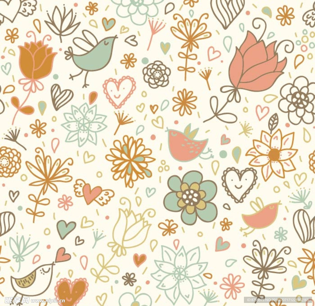 矢量图 植物类 花朵 鸟