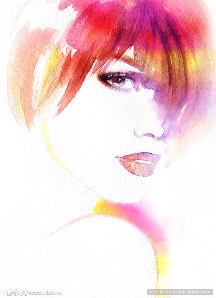 漂亮的水彩美女绘画