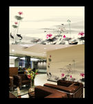 中国风水墨荷花平面图背景墙