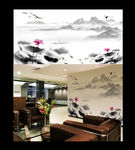 中国风水墨荷花装饰画平面图