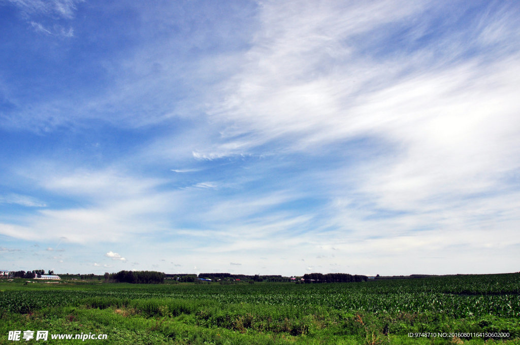 蓝天白云 农田村庄