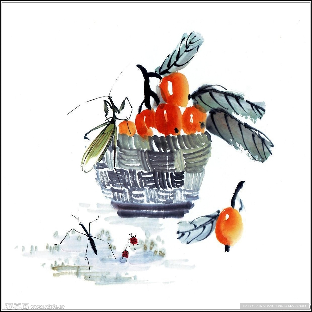 国画 果实 杏 李子