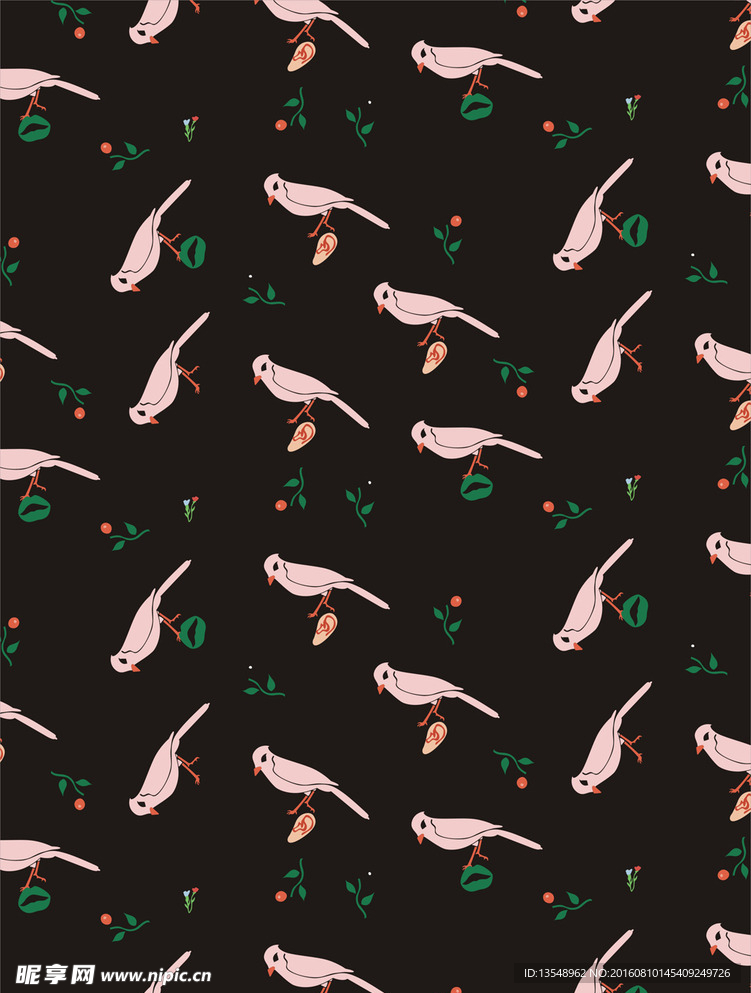 古典花鸟印花图