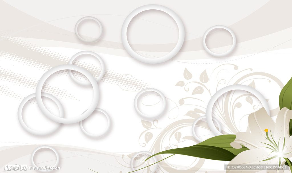 百合3D立体圆圈电视背景墙