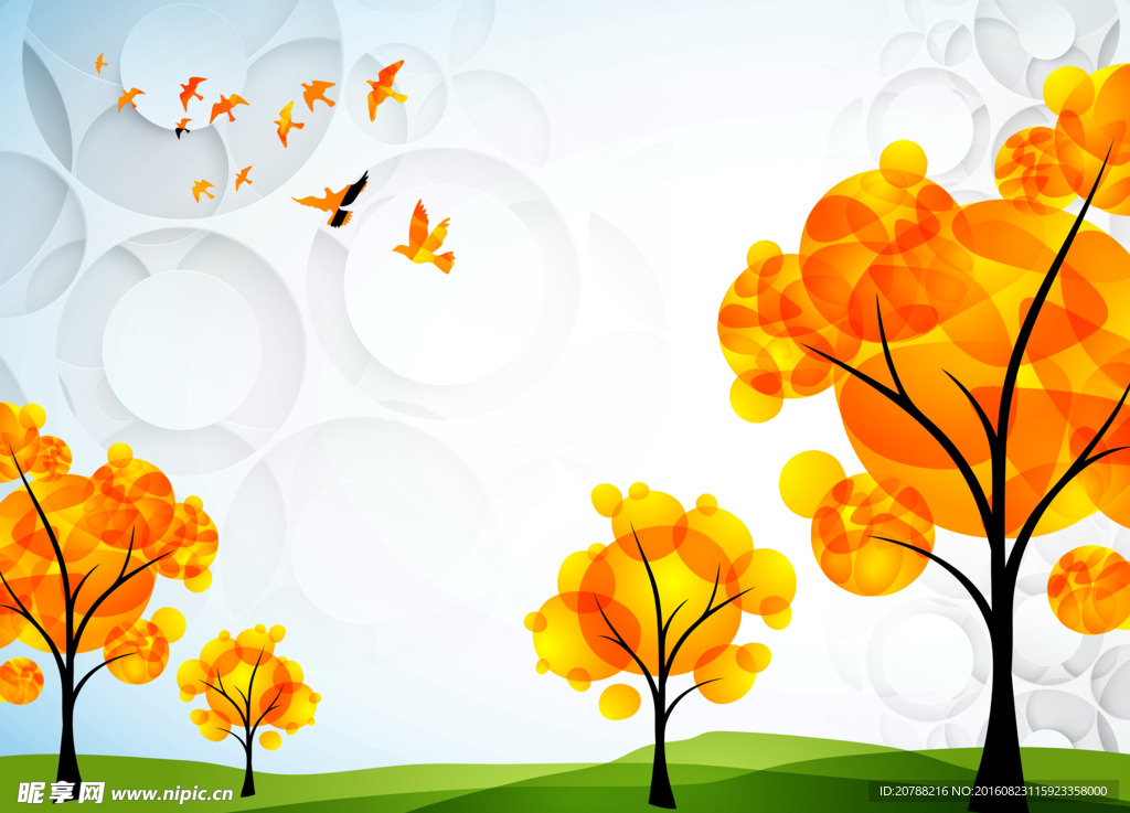 3D机械圆圈抽象卡通树电视墙画