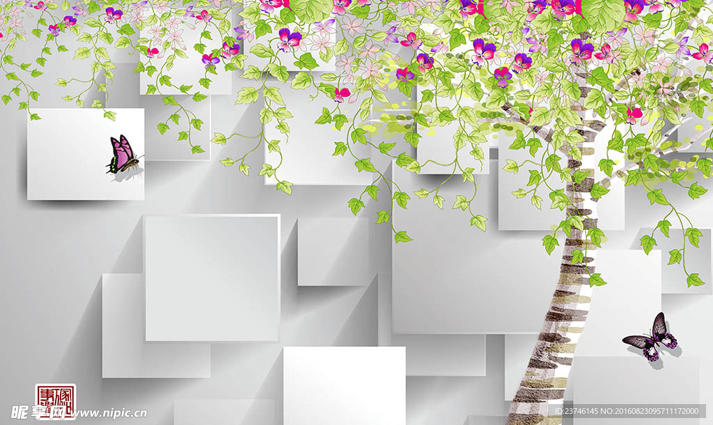 大树蝴蝶背景墙