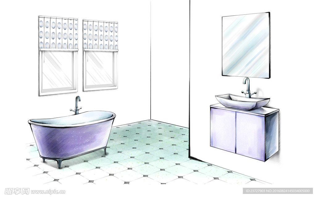 卫生间手绘效果图