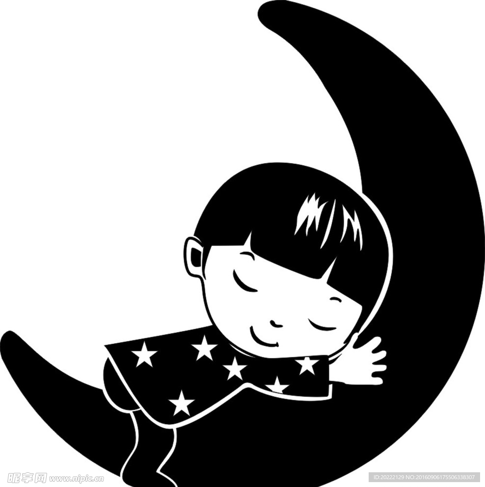 睡在月亮上的小男孩