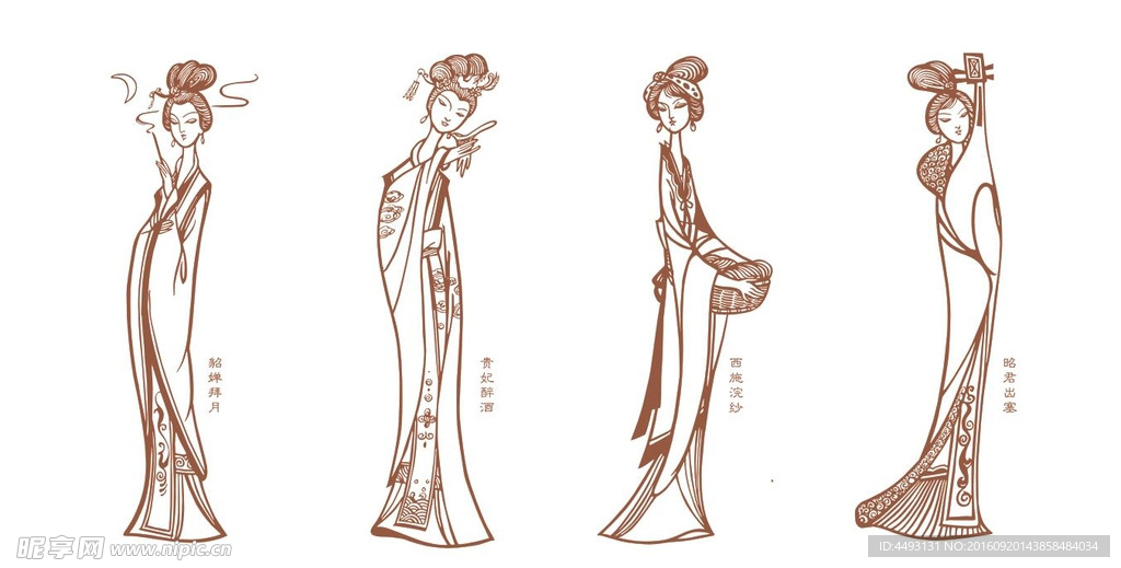 硅藻泥花纹 四大美女